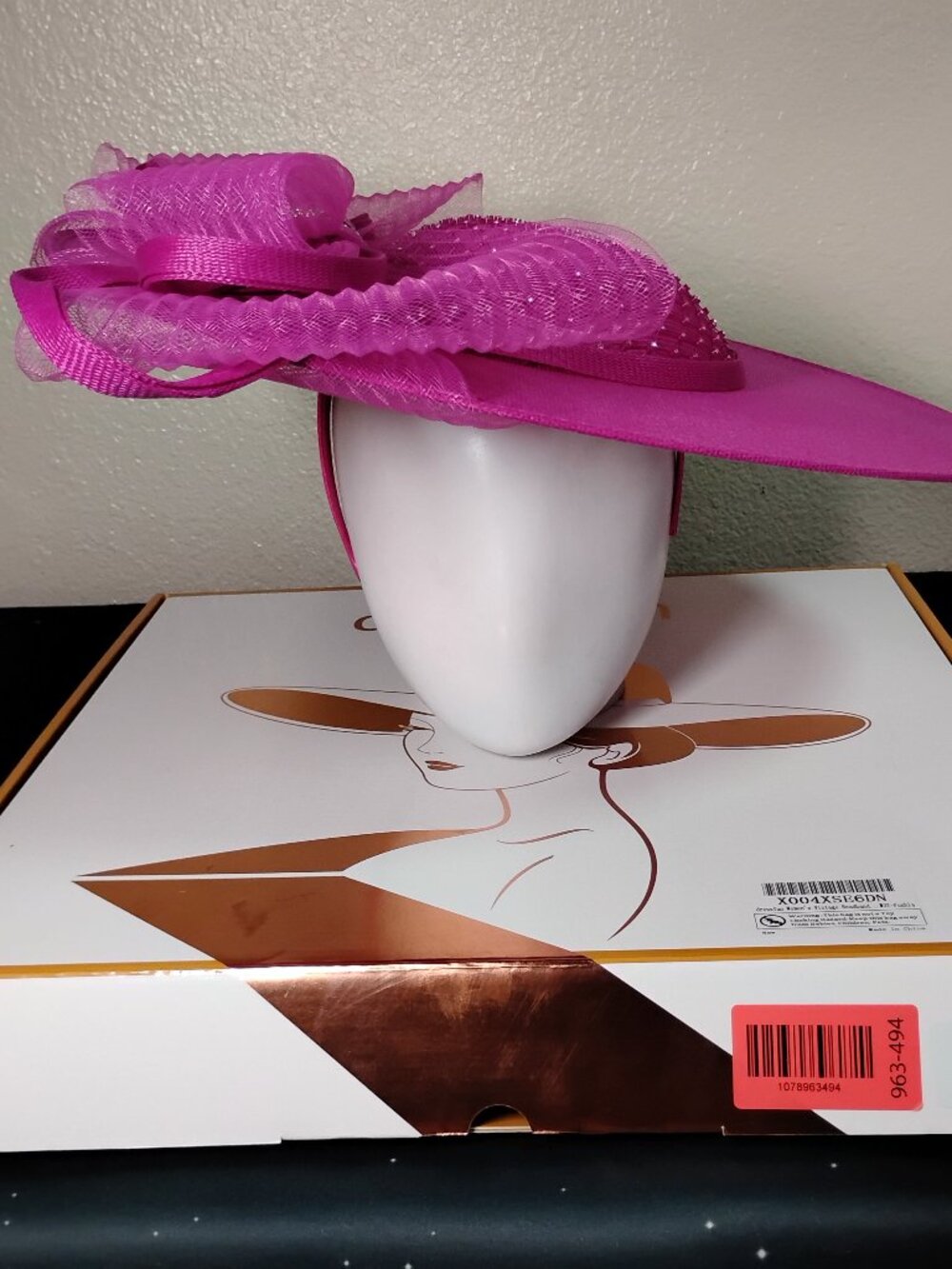 Fuchsia Hot Pink Fascinator Hat Wide Brim Kentucky Derby Tea Party Wedding